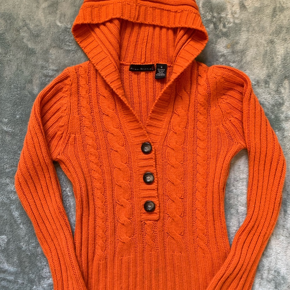 Allison Brittney y2k Orange V-Neck Sweater fall cozy